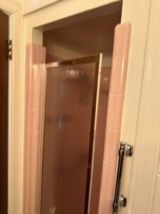bathroom before mena stone surfaces did the renovation. Pink tiles thick walls